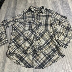 Free People Grey Plaid Button Down Long Sleeve Shirt; Medium